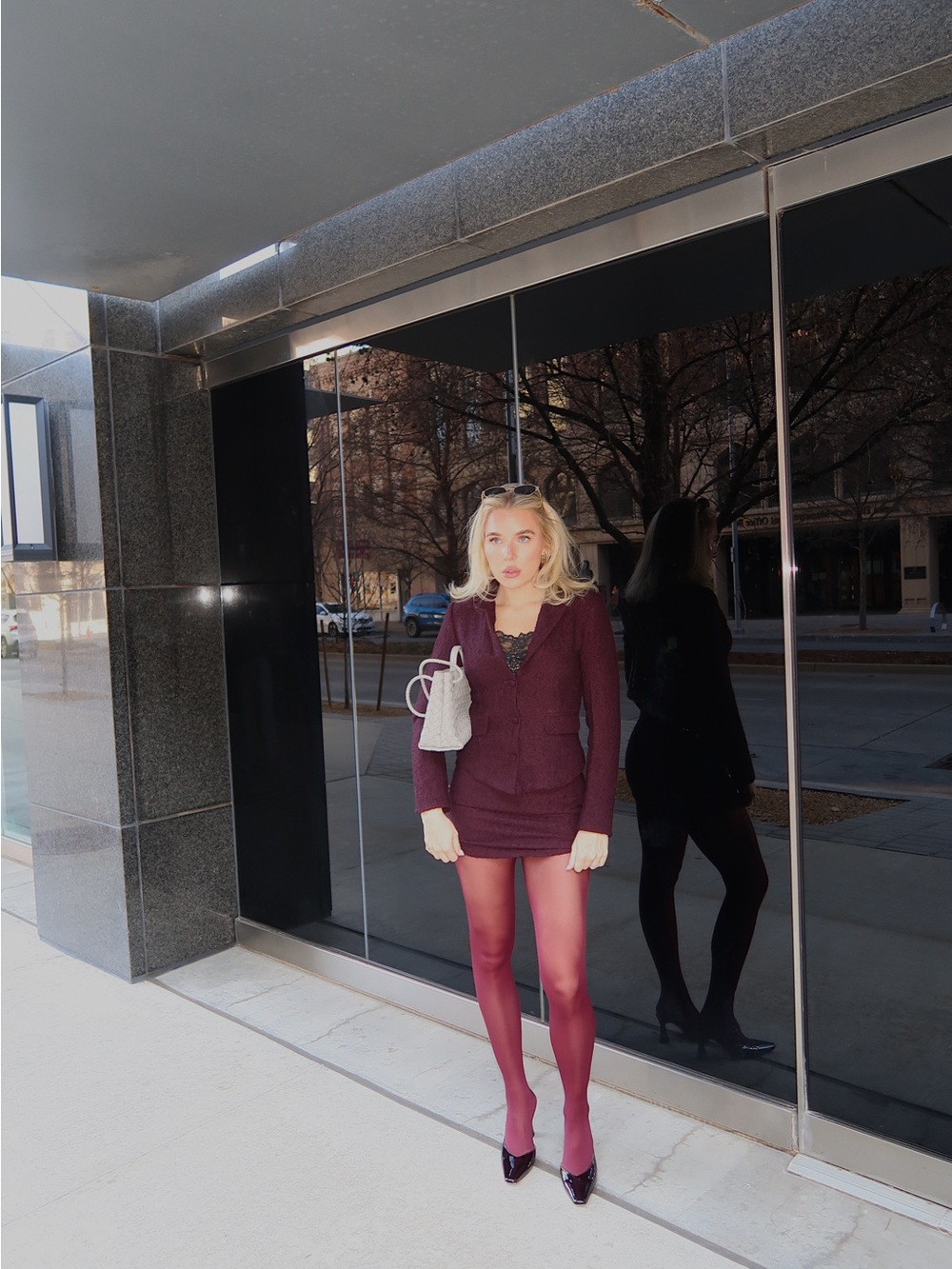 Burgundy Two-Piece Suit Skirt Set